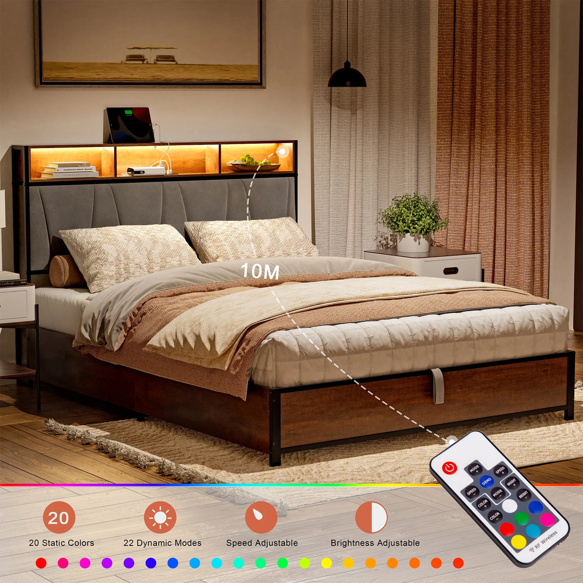 Full Size Lift Up Storage Platform Bed with Wingback Headboard W281