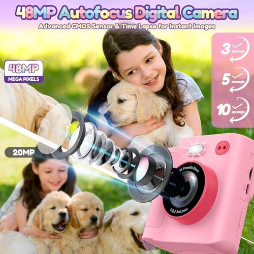 Instant Print Dual Lens Digital Camera with 32G SD Card Storage Bag Pink F18133