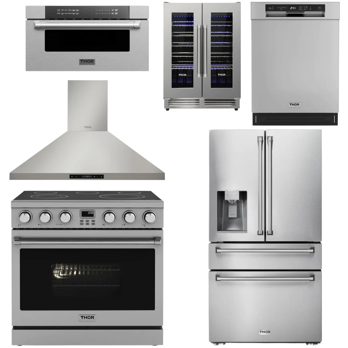 36 Electric Range, Range Hood, Refrigerator, Dishwasher, Microwave and Wine Cooler P18208