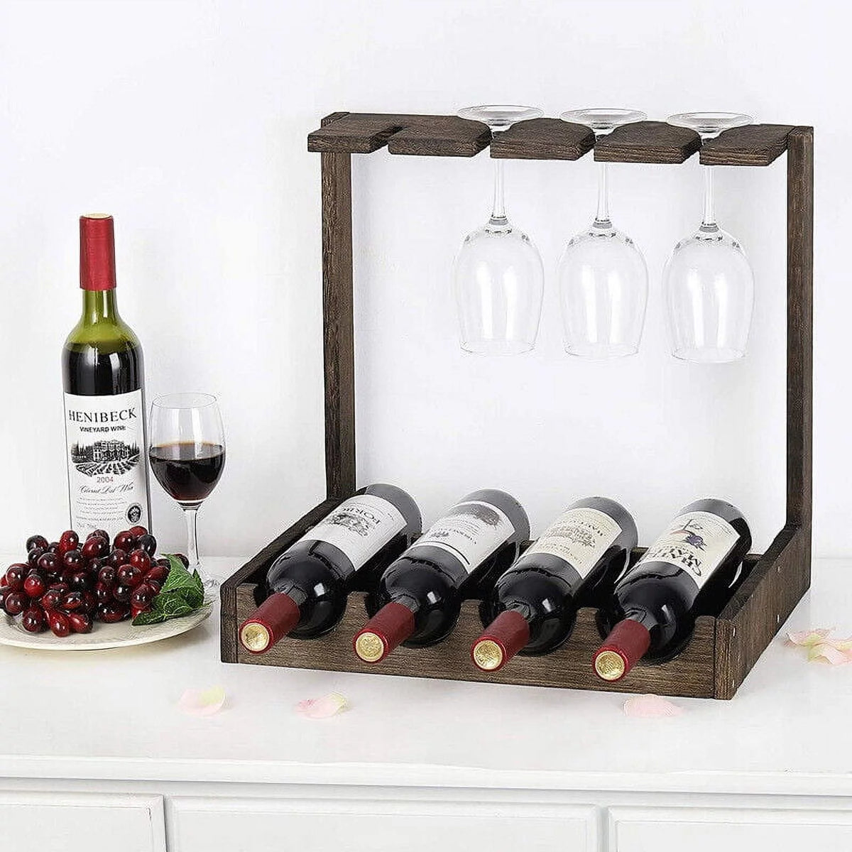 Countertop Wine Rack with 4 Glass Holder Q816
