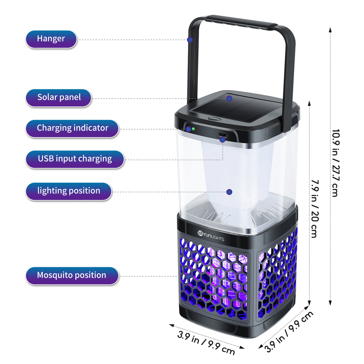 Solar Mosquito Zapper Camping Lantern Bug Zapper Lamp Portable Tent Lamp 2 in 1 Function Bug Zapper Light for Outdoors O1153
