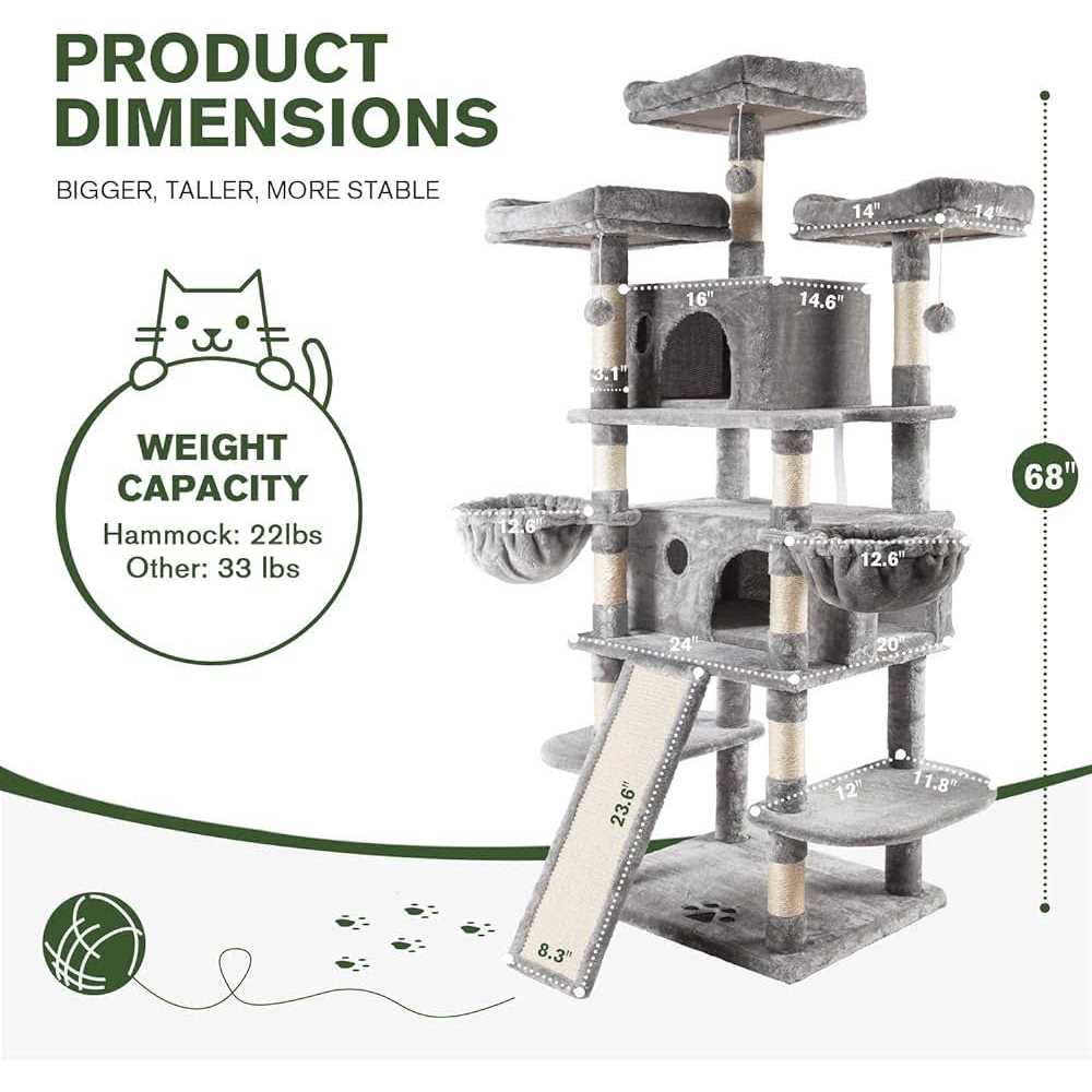 68 Inches Multi-Level Cat Tree with Cat Condo Plush Perches Sisal Scratching M3436