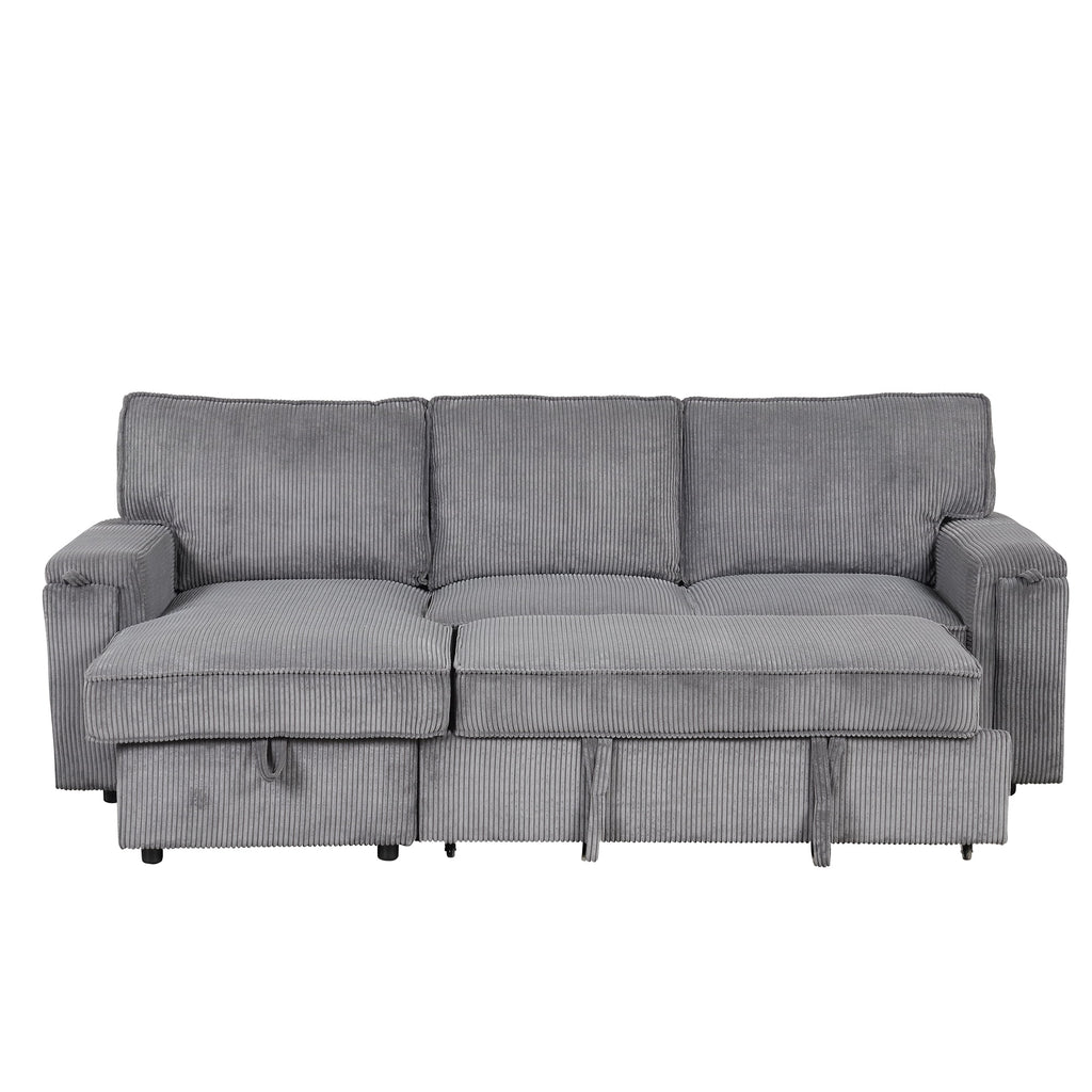 5 Seat Corduroy Fabric Sleeper Sectional Sofa with Storage Ottomans O110663