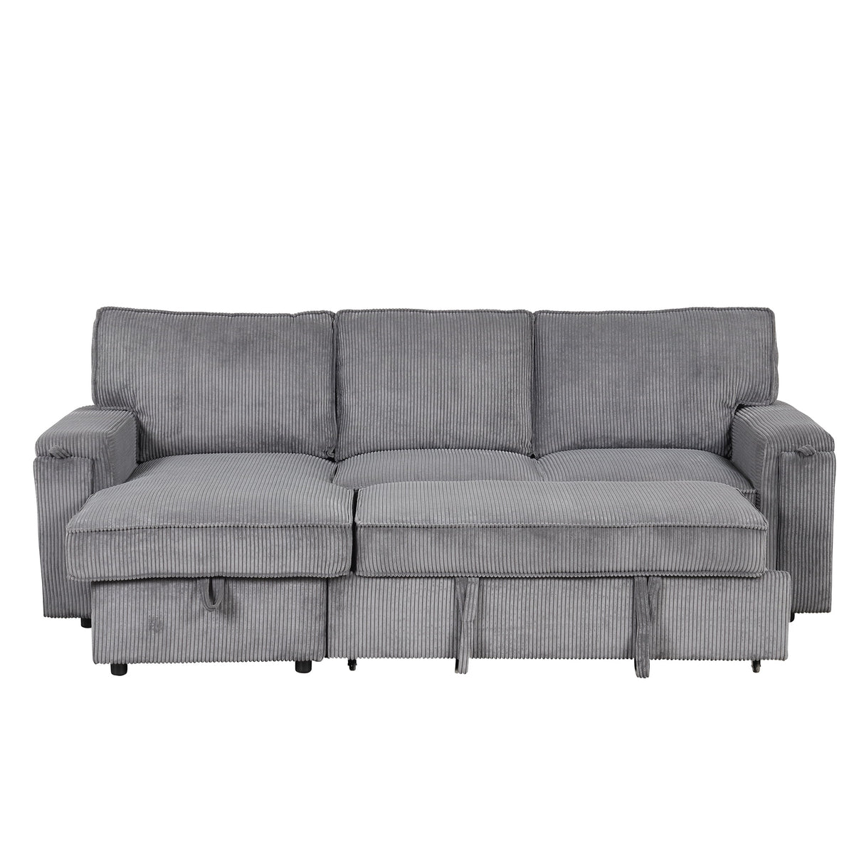 5 Seat Corduroy Fabric Sleeper Sectional Sofa with Storage Ottomans O110663