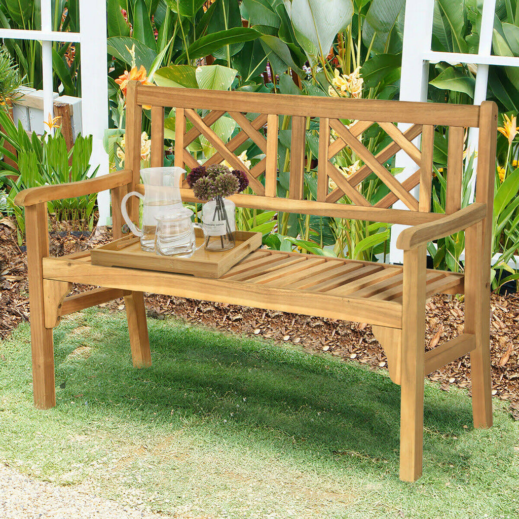Patio Foldable Bench with Curved Backrest and Armrest K210