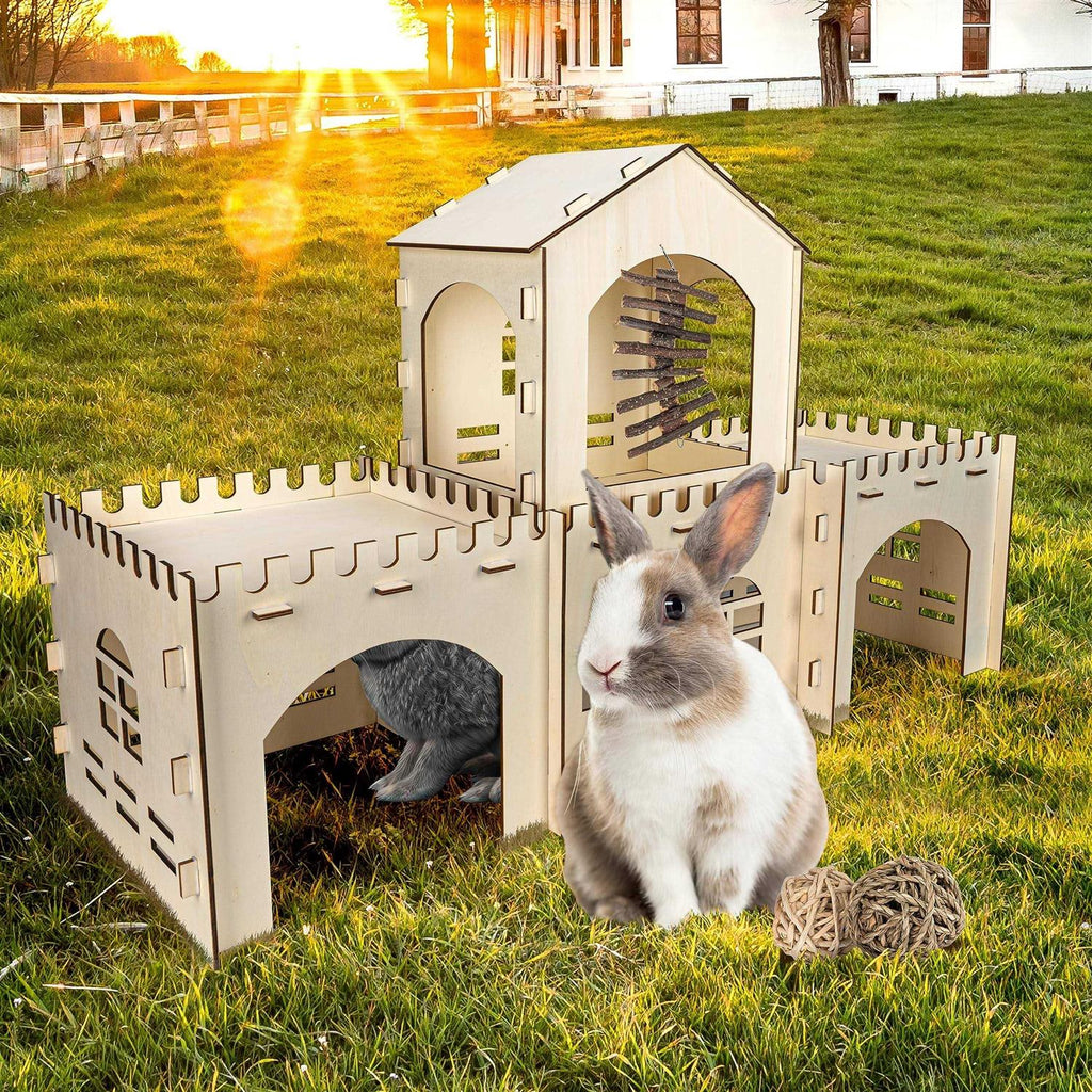 Large Wooden Rabbit Hideout with 3 Chew Toys & Staircase W9988