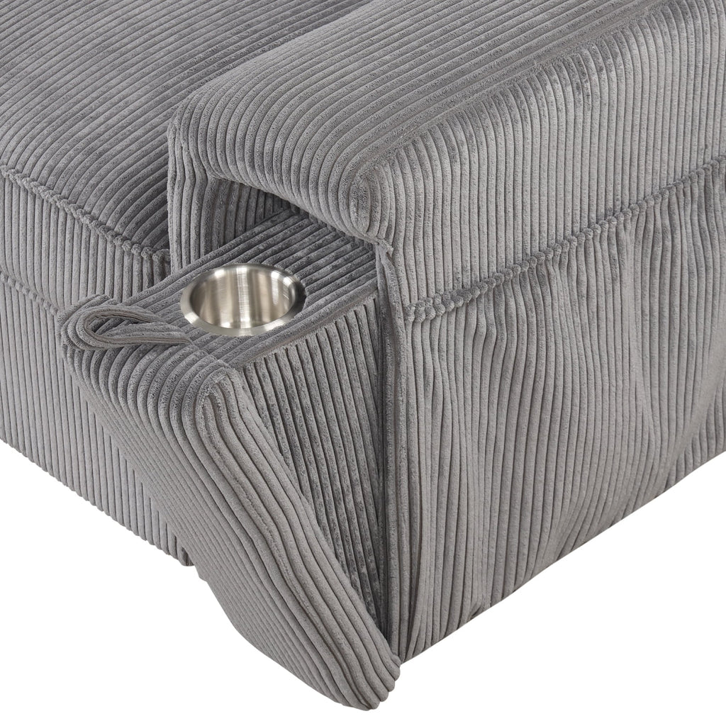 5 Seat Corduroy Fabric Sleeper Sectional Sofa with Storage Ottomans O110663