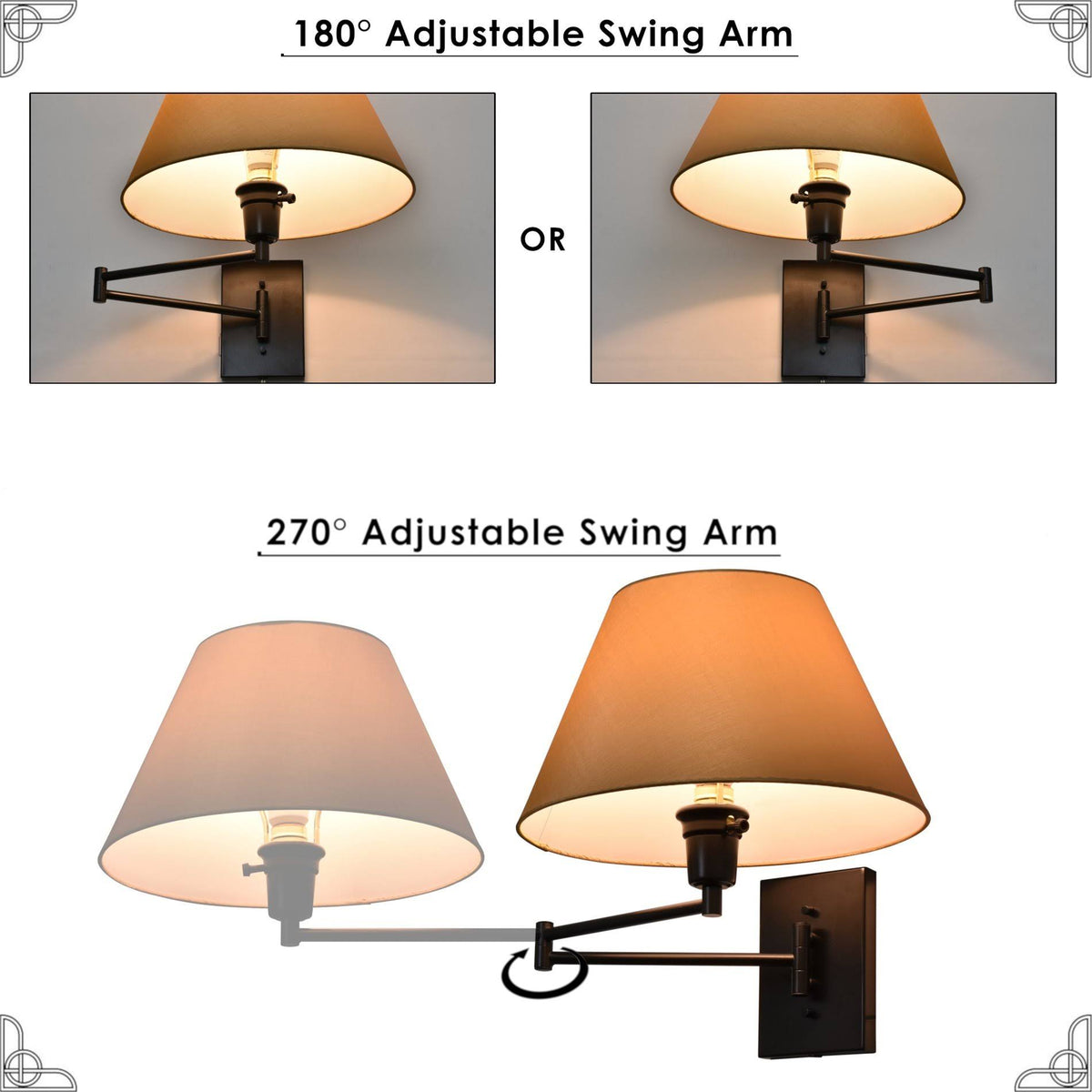 13x22 Swing Arm Wall Lamp, Black Finish, 2-Pack V4177