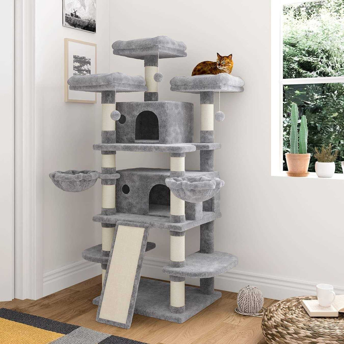 68 Inches Multi-Level Cat Tree with Cat Condo Plush Perches Sisal Scratching M3436