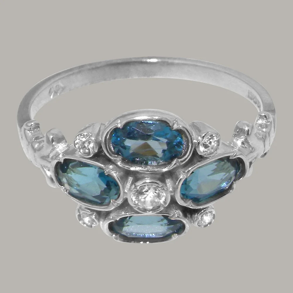 Sterling Silver Ring with Cubic Zirconia & London Blue Topaz Womens Engagement Ring S20751