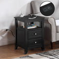 Black Two-Drawer End Table with Charging Station and Shelf S981542