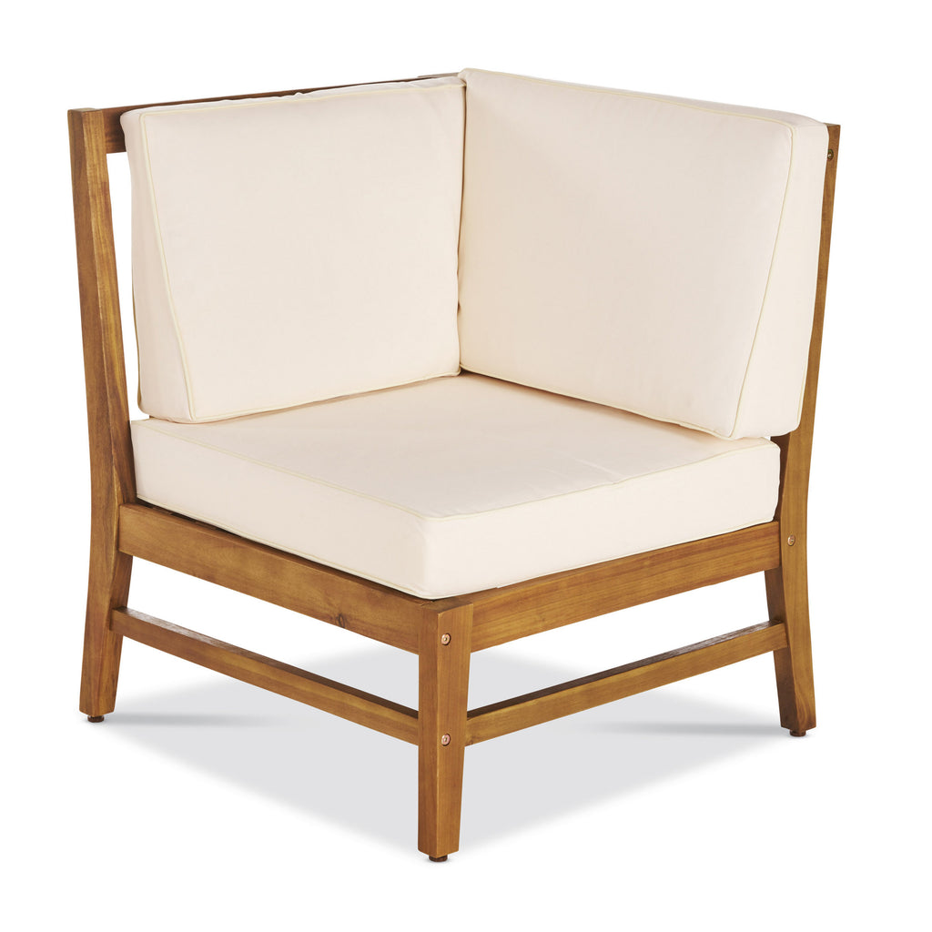 6 Piece Outdoor Acacia Wood Chat Set with Cushions, Teak Finish, Cream I925