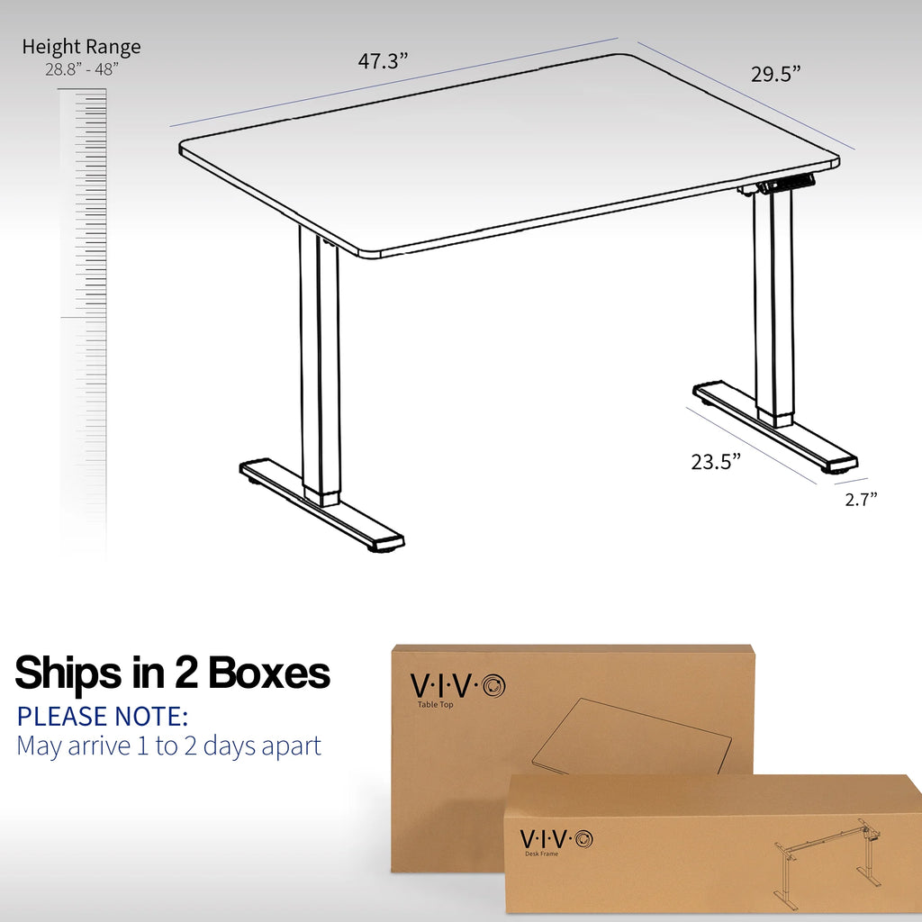 Electric 48" x 30" Stand Up Desk, Dark Walnut Top, Black Frame V9434
