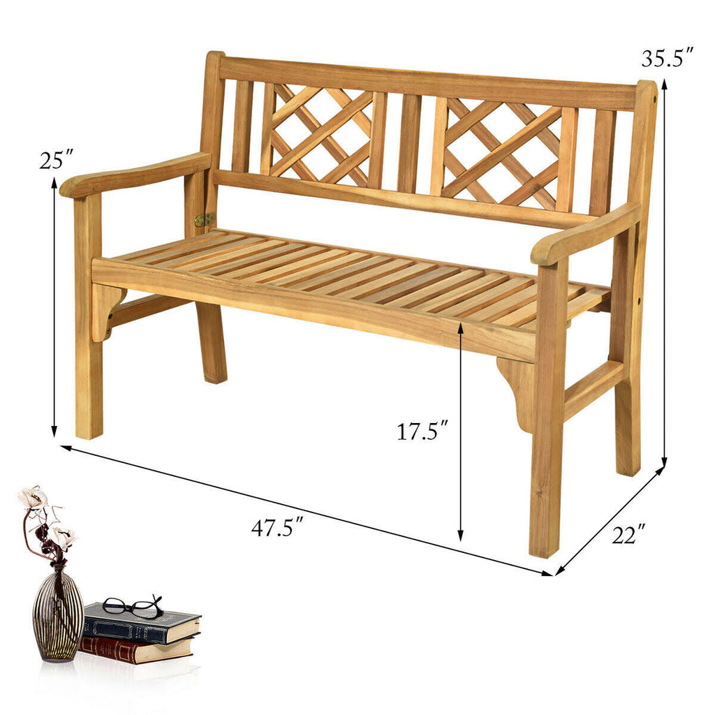 Patio Foldable Bench with Curved Backrest and Armrest K210