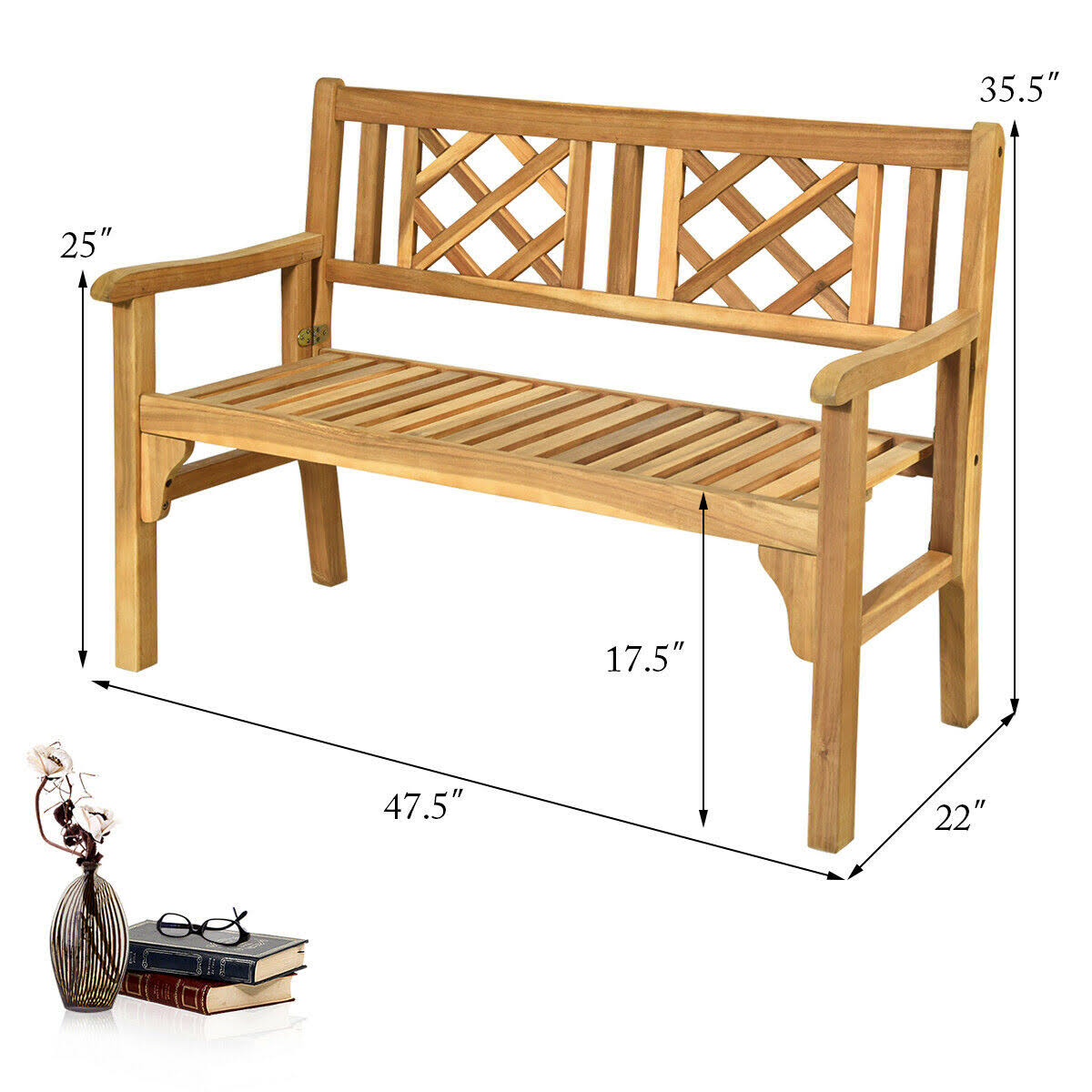 Patio Foldable Bench with Curved Backrest and Armrest K210