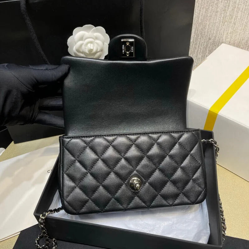 Black Lambskin Mini Flap Bag With Top Handle M7195