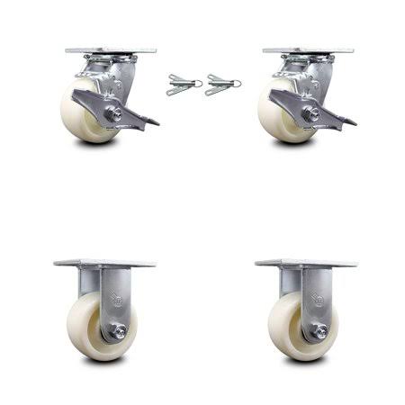 Nylon Swivel Top Plate Caster Set of 4 with 4 inch x 2 inch White Wheels L779
