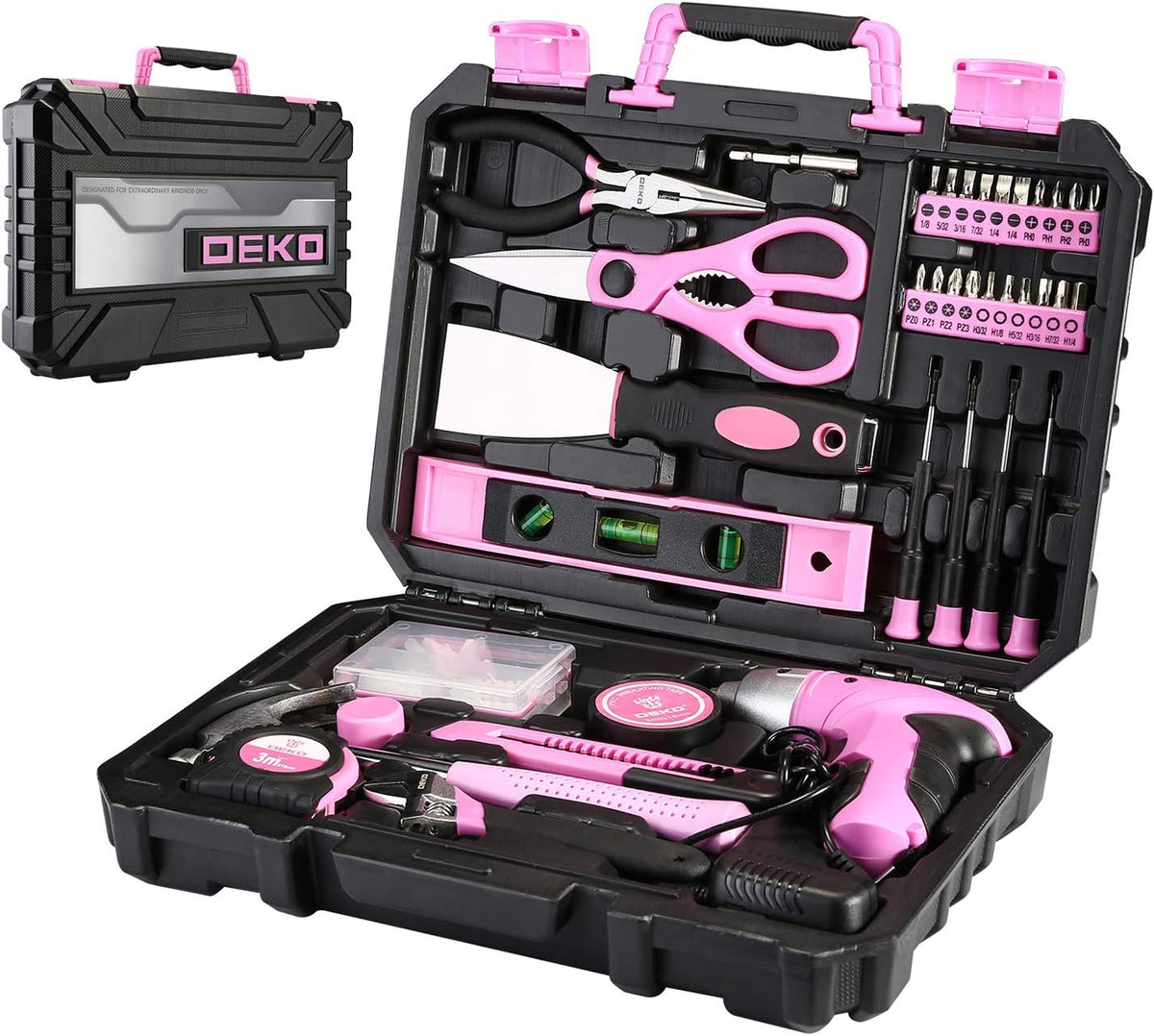 98 Piece Pink Hand Tool Set with Plastic Toolbox Storage Case U10020