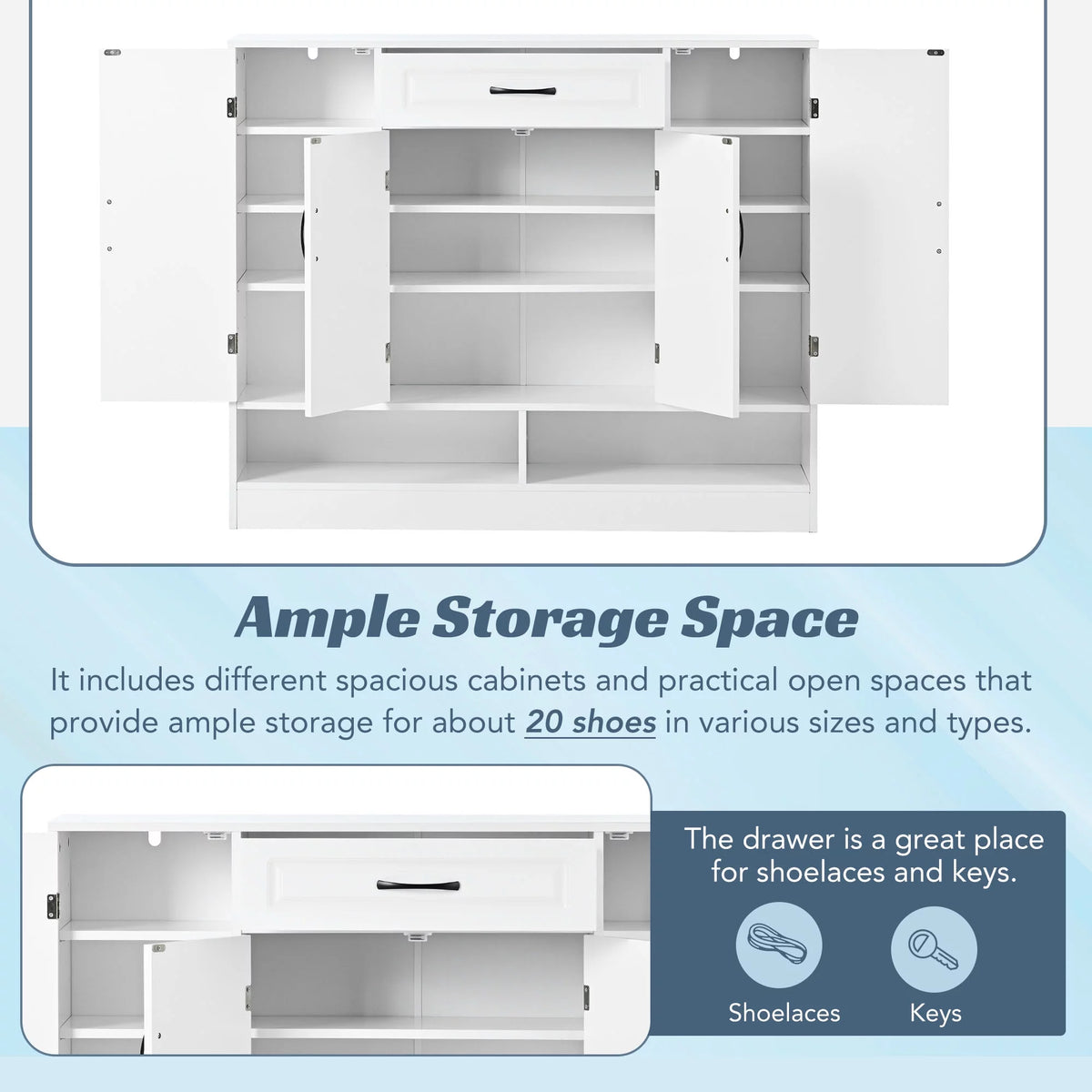 White 8 Adjustable Shelves Shoe Storage Cabinet I645406