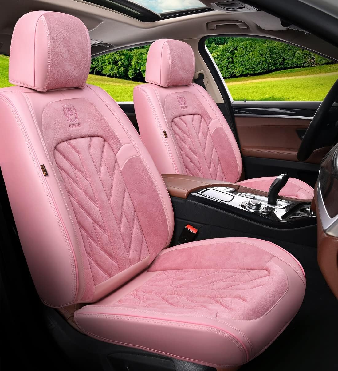 Pink-White Universal 5-Seater Full Set Car Seat Covers W241091