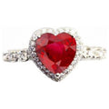 Heart Shaped Ruby Halo Diamond Ring, 14K White Gold N2449