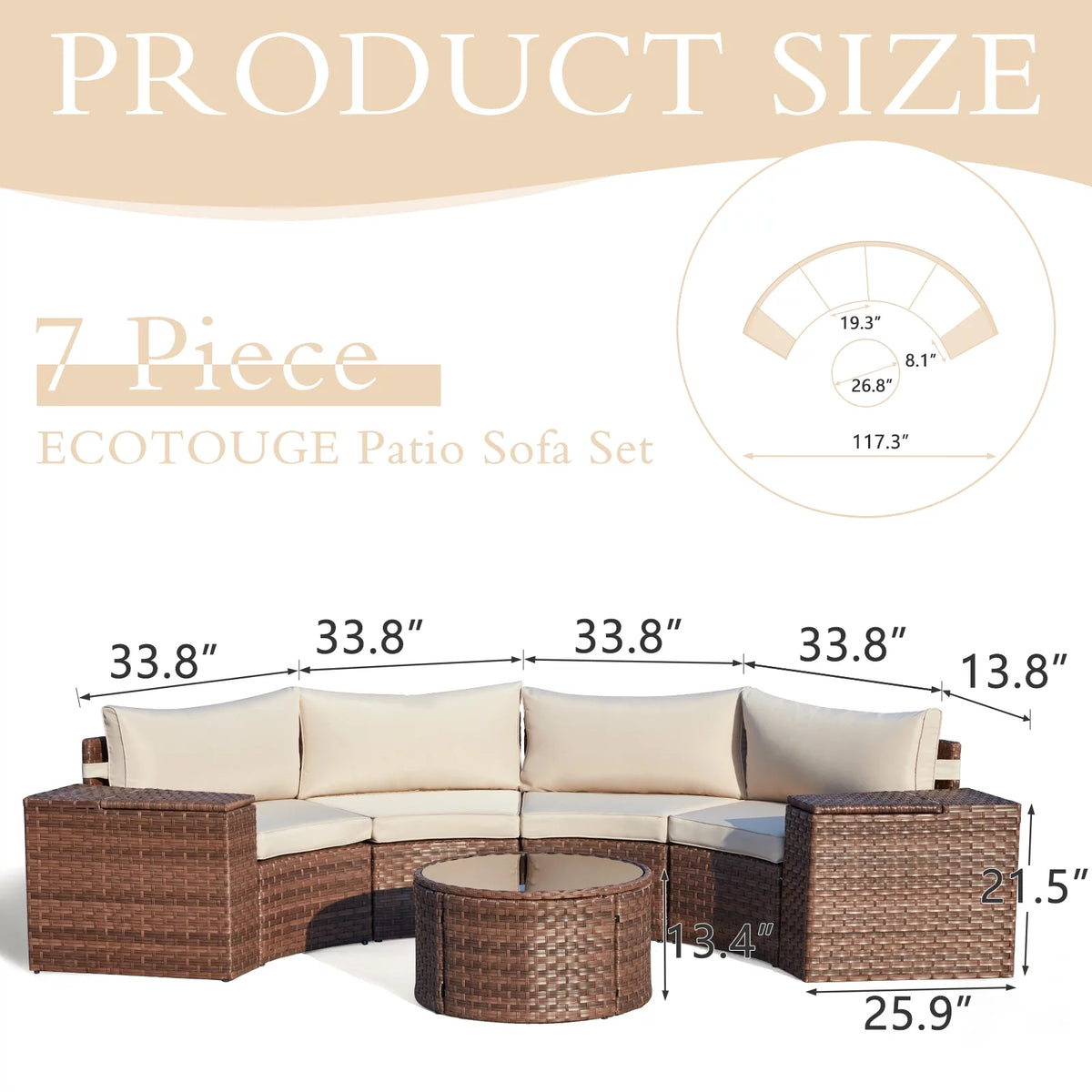 7 Piece Wicker Sectional Sofa and Glass Table Patio Set A3022