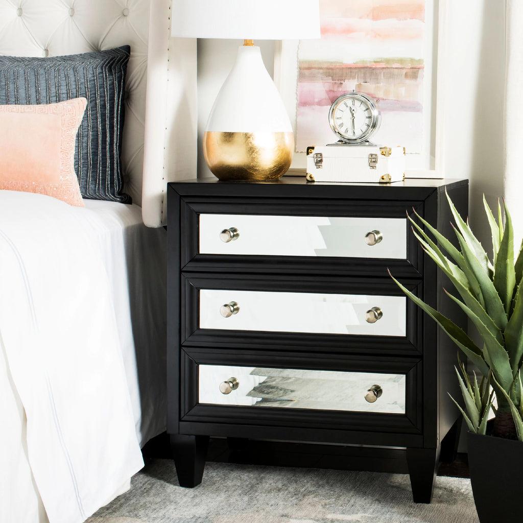Black 3 Drawer Mirror Chest H595