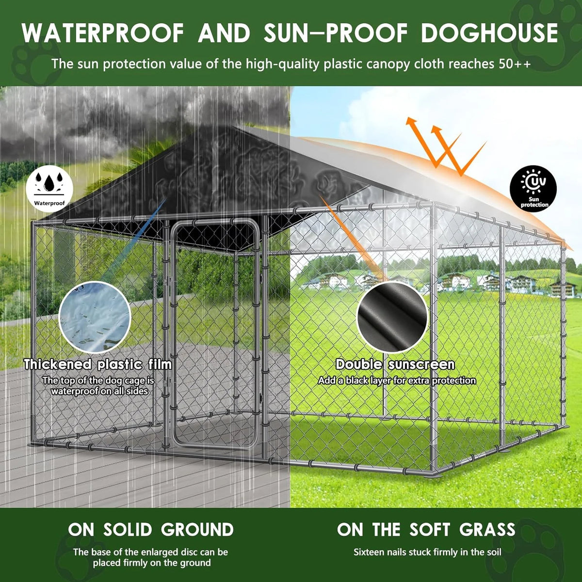 Large Outdoor Dog Kennel with Roof Heavy Duty W5881