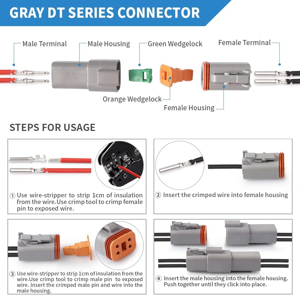 Gray 2 Pin Waterproof Connector Kit with 88 PCS Stamped Formed Contacts R112