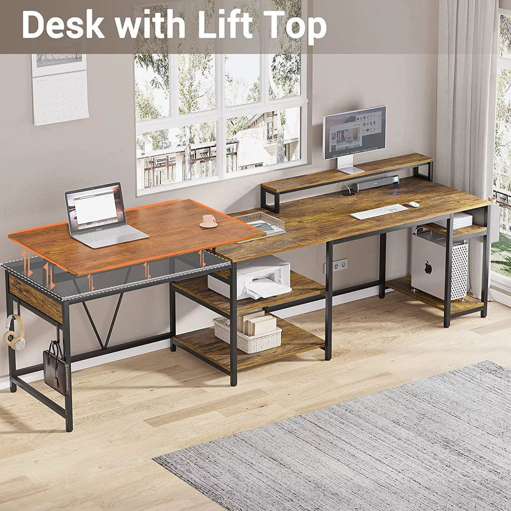 L Shaped Desk with Lift Top and Storage Shelves X7205