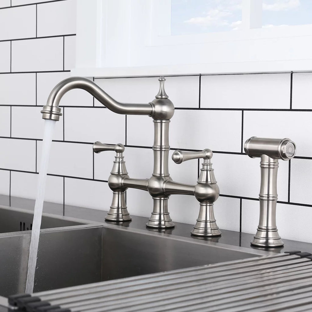 Brushed Nickel Kitchen Faucet with Side Sprayer E2420