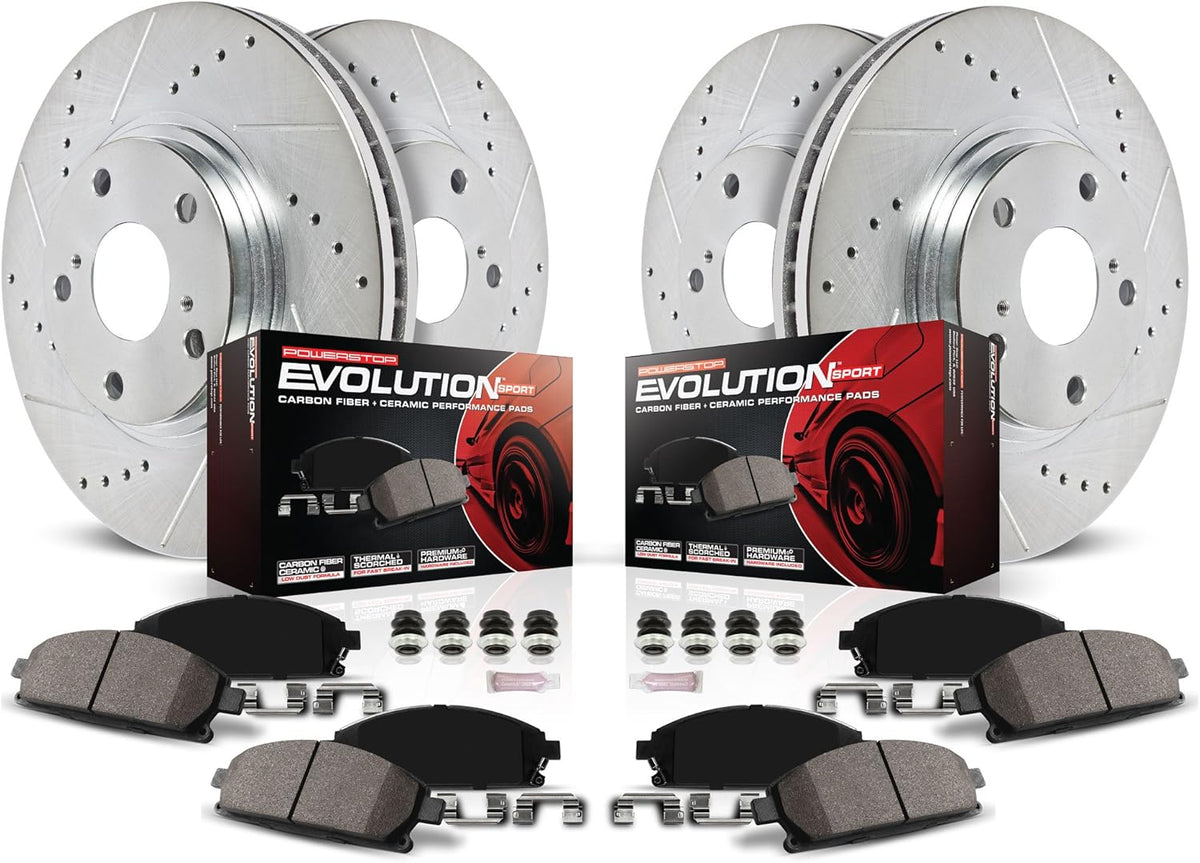 Front and Rear Carbon Fiber Brake Pads with Drilled & Slotted Brake Rotors Kit L164395