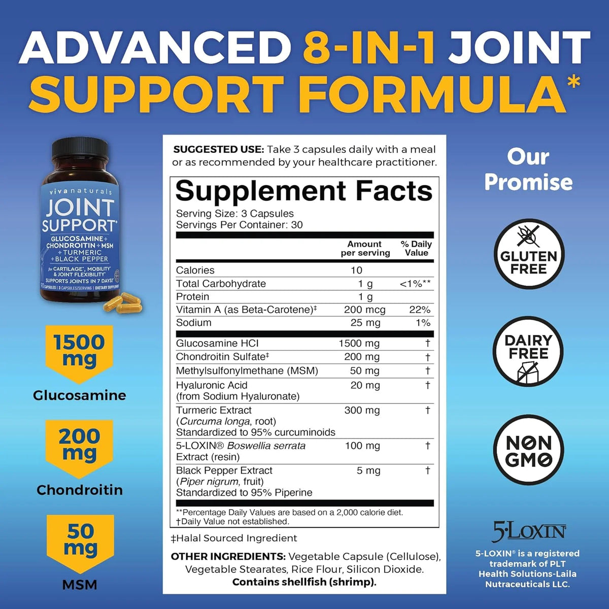 Glucosamine Chondroitin MSM 90 Capsules Joint Support M9500