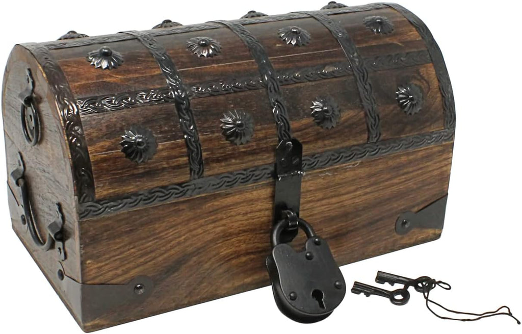 Pirate Treasure Chest with Iron Lock and Skeleton Key, X-Large 16 x 11 x 10.5 O72184