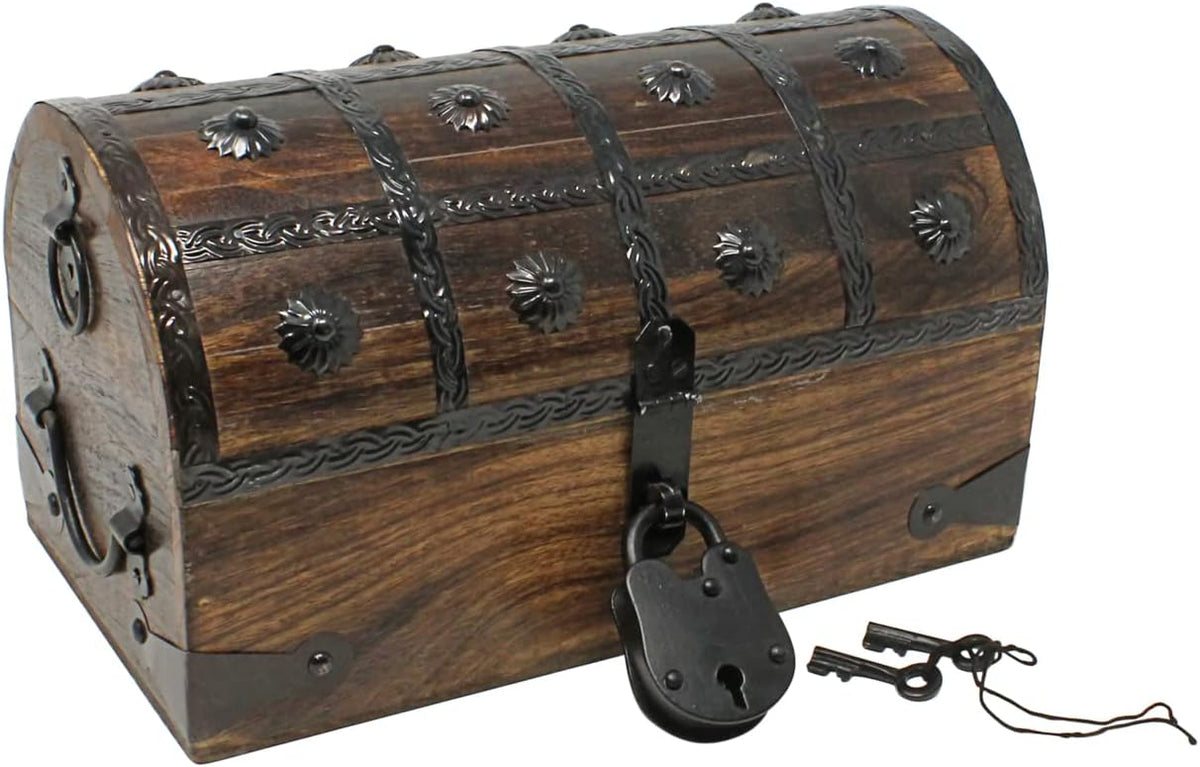 Pirate Treasure Chest with Iron Lock and Skeleton Key, X-Large 16 x 11 x 10.5 O72184