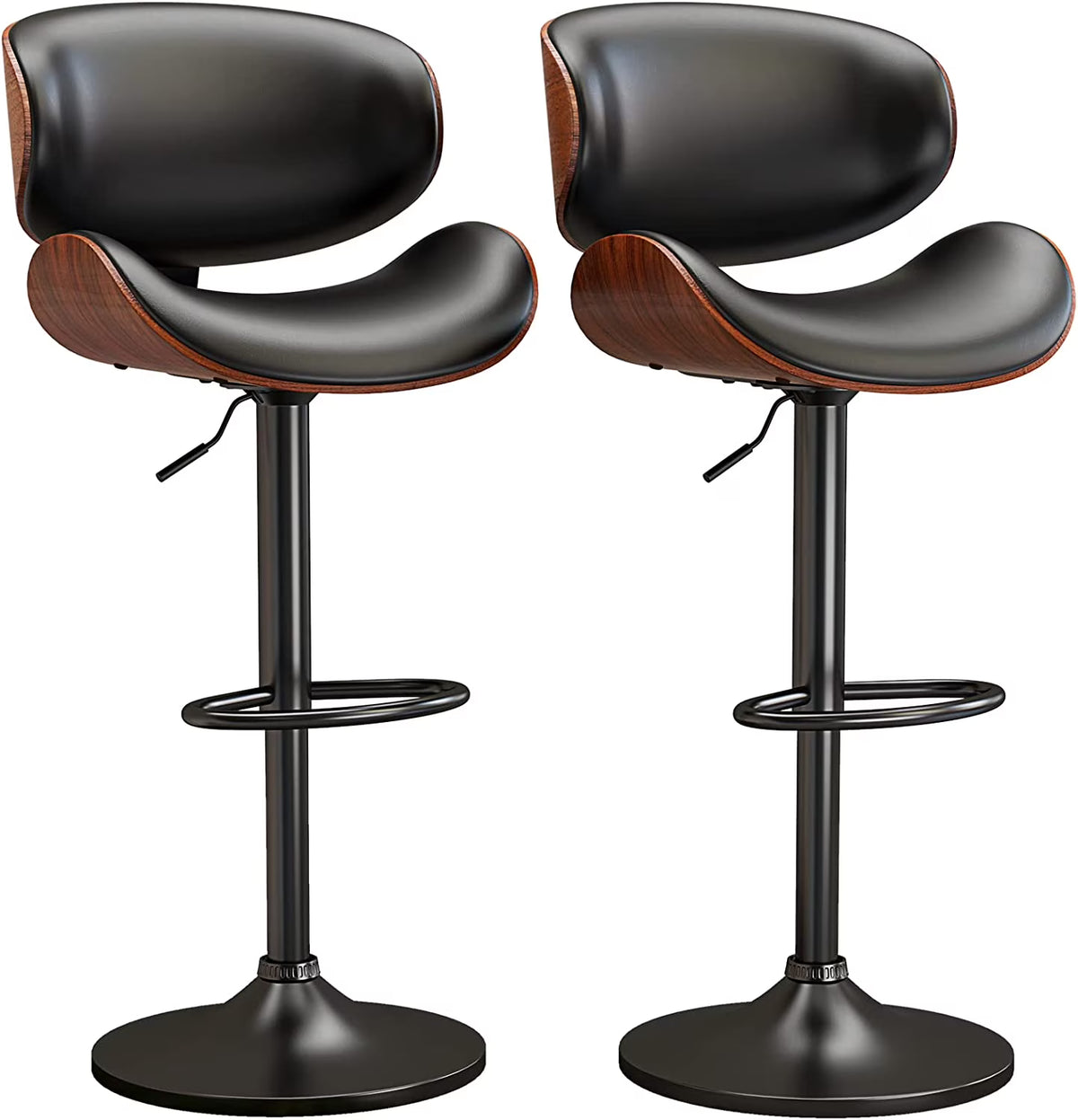 Swivel Bar Stools Set of 2, Adjustable PU Leather with Back and Footrest L19055