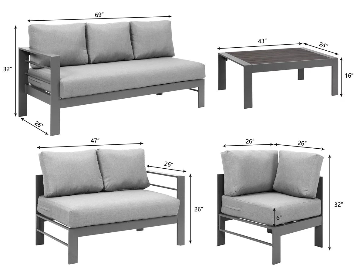 4 Pieces Aluminum Outdoor Sofa Set with Coffee Table Y643050
