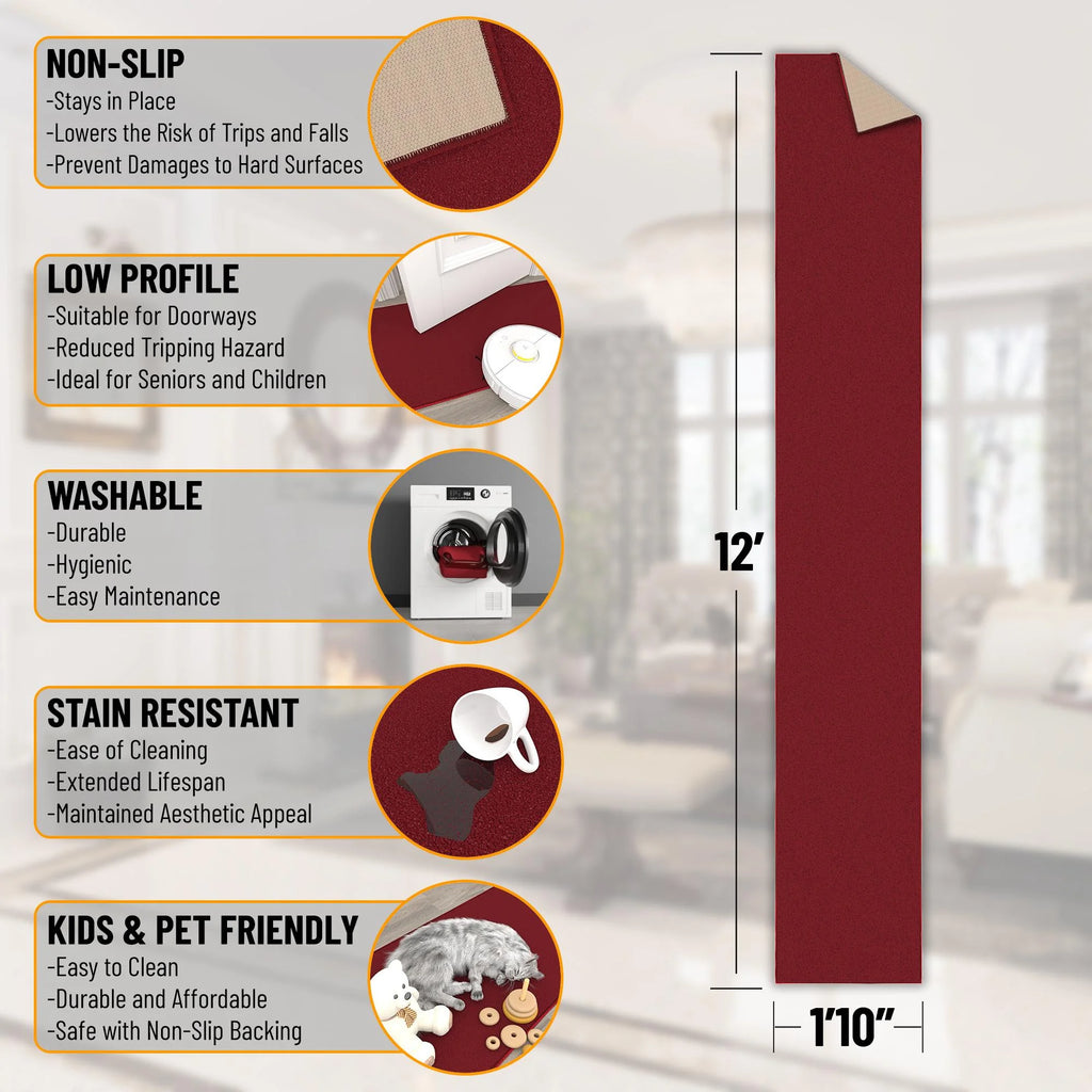 Red Non-Slip Rubberback Runner Rug, 1'10" x 12' L890