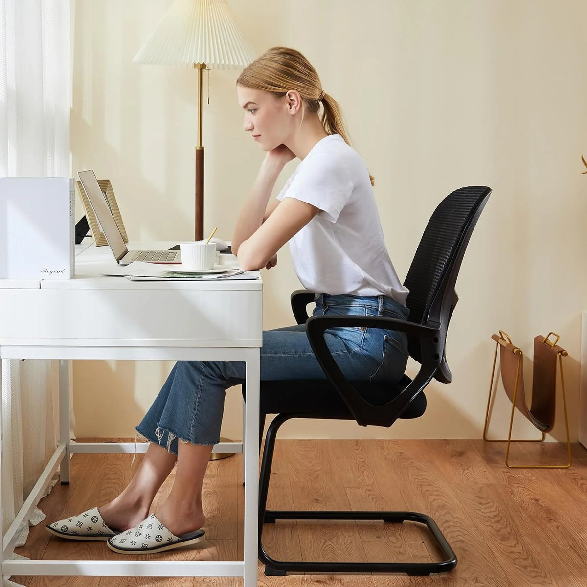 Black Mesh Ergonomic Computer Desk Chair Set of 2 D3752