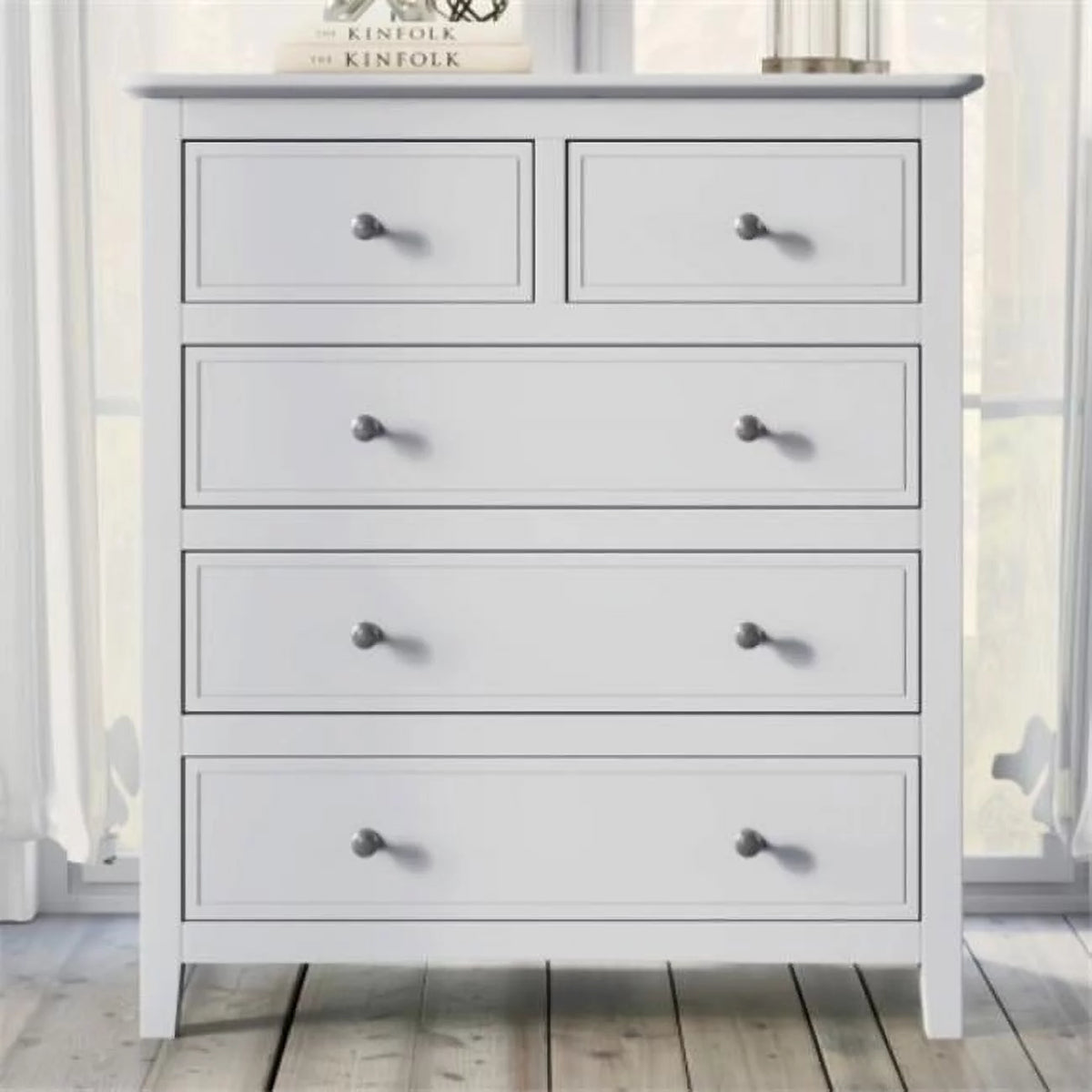 White 5 Drawer Solid Wood Chest W28876