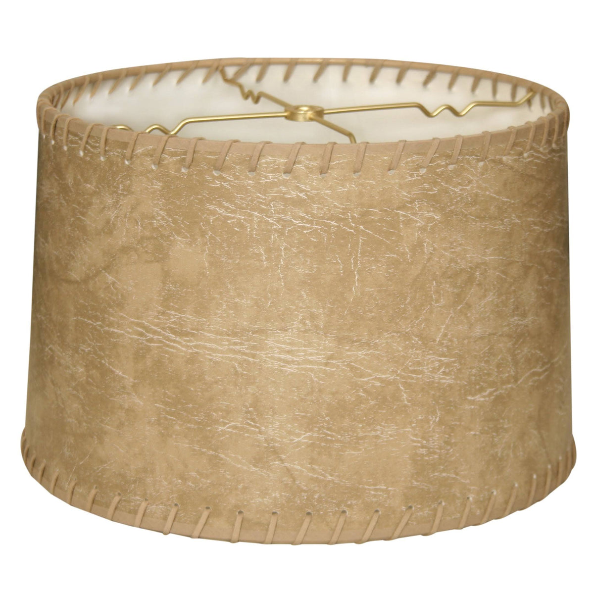 12" Shallow Drum Lamp Shade Brown Faux Leather with Lace X314801