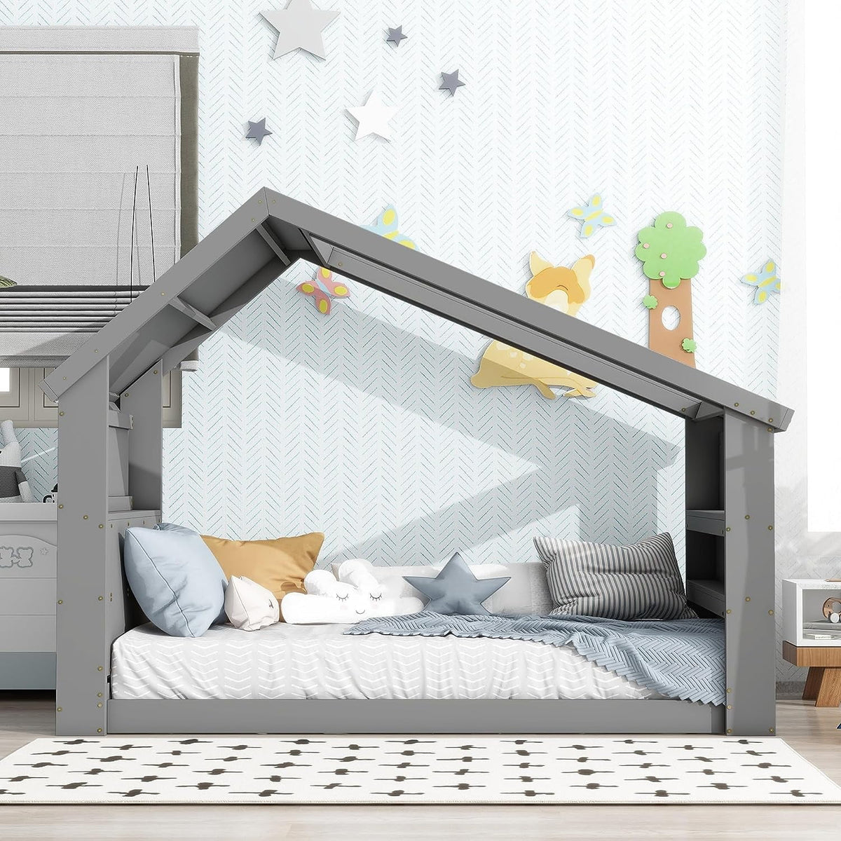 Twin Size Grey Bed Frame with LED Light Q1303