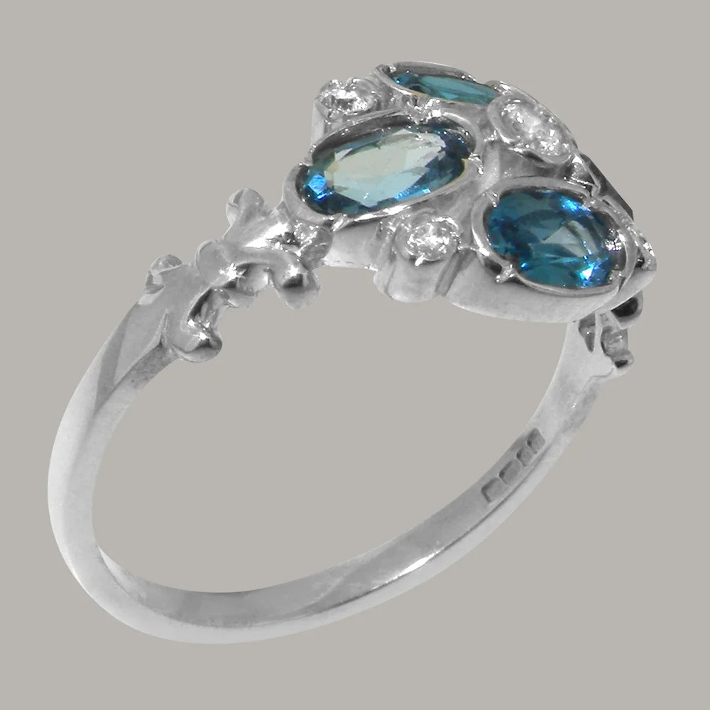 Sterling Silver Ring with Cubic Zirconia & London Blue Topaz Womens Engagement Ring S20751
