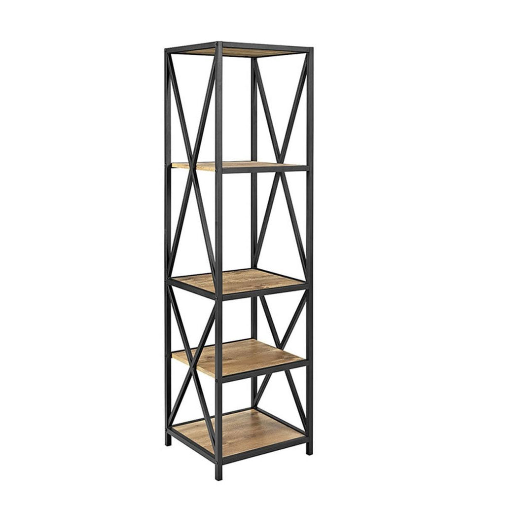 Brown Metal Wood Bookcase F54449