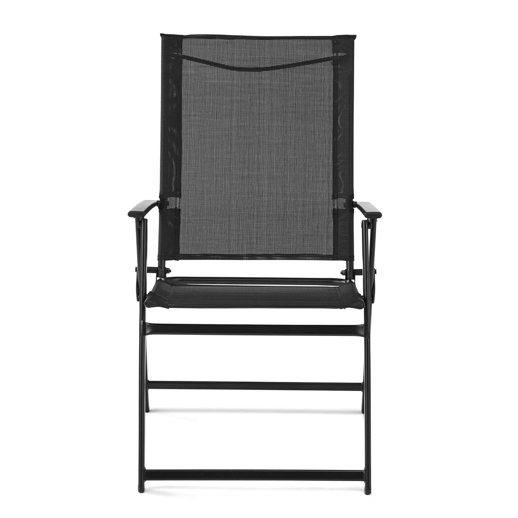 Black Steel and Sling Folding Outdoor Armchair Set of 2 F145951