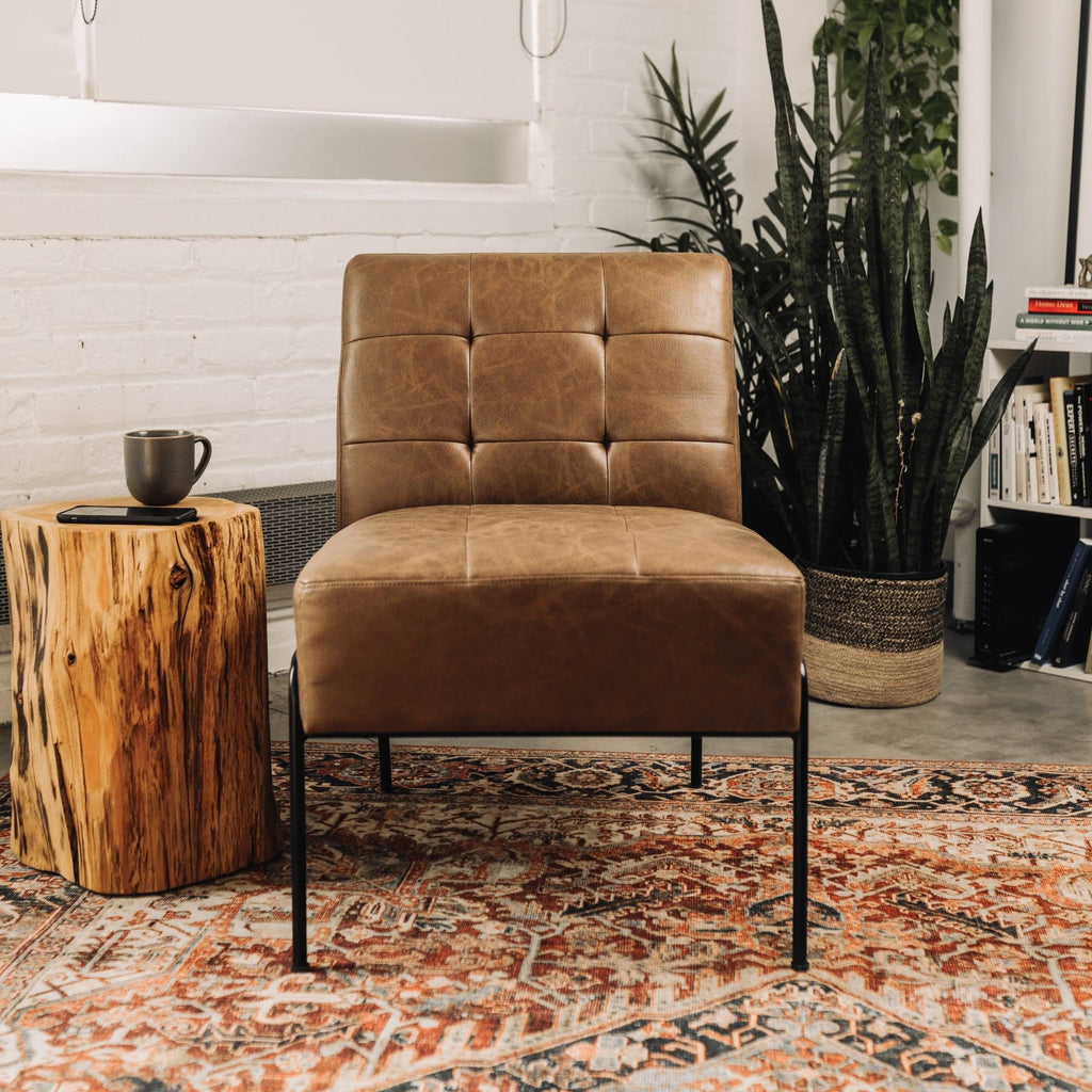 Walnut Faux Leather Armless Accent Chair S410