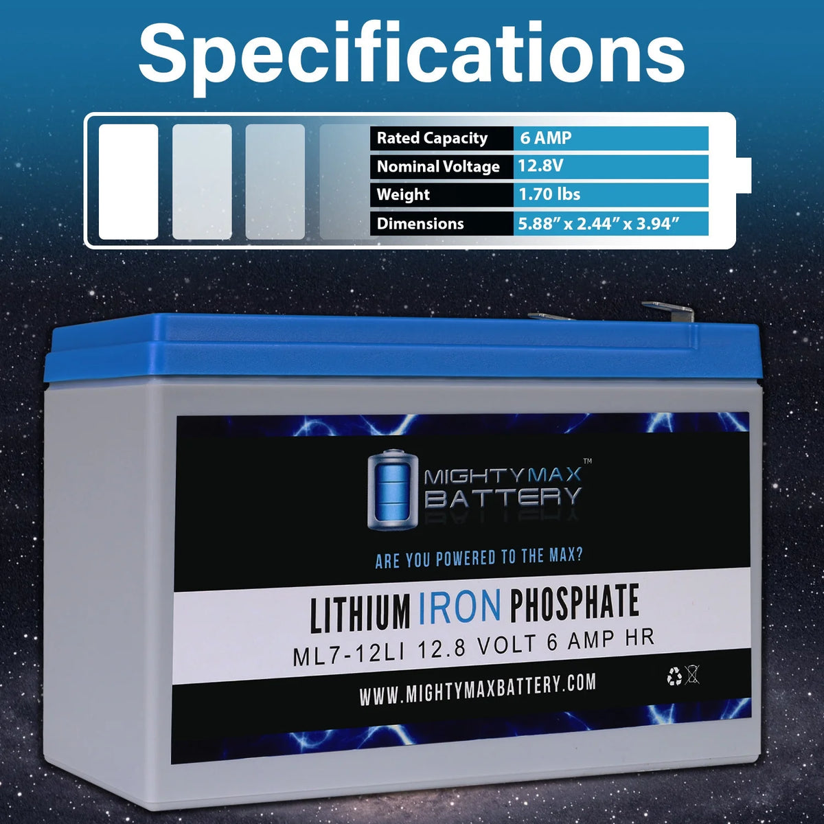 12V 7AH Lithium Replacement Battery W208